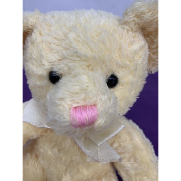 Aurora 6 Inch Sitting Bear Yellow with yellow bow plastic black eyes pellets - Picture 6 of 10